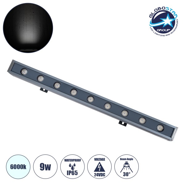 GloboStar® WASHER-NAIA 90174 Μπάρα Φωτισμού Wall Washer LED 9W 1080lm 30° DC 24V Αδιάβροχο IP65 Μ50 x Π4 x Υ5cm Ψυχρό Λευκό 6000K - Γκρι Ανθρακί - 3 Years Warranty