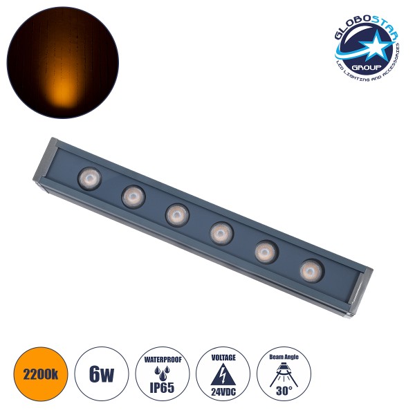 GLOBOSTAR® WASHERVAIA 90178 Μπάρα Φωτισμού Wall Washer LED 6W 630lm 30° DC 24V Αδιάβροχο IP65 Ultra Θερμό Λευκό 2200K Dimmable - Bridgelux SMD Chip - Γκρι Ανθρακί - Μ30 x Π4 x Υ5cm - 3 Χρόνια Εγγύηση