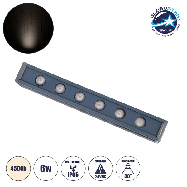 GLOBOSTAR® WASHER-VAIA 90180 Μπάρα Φωτισμού Wall Washer LED 6W 690lm 30° DC 24V Αδιάβροχο IP65 Φυσικό Λευκό 4500K Dimmable - Γκρι Ανθρακί - Μ30 x Π4 x Υ5cm - 3 Χρόνια Εγγύηση
