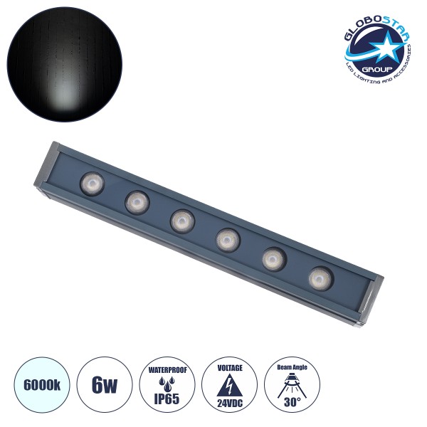 GloboStar® WASHER-VAIA 90181 Μπάρα Φωτισμού Wall Washer LED 6W 720lm 30° DC 24V Αδιάβροχο IP65 Μ30 x Π4 x Υ5cm Ψυχρό Λευκό 6000K - Γκρι Ανθρακί - 3 Years Warranty
