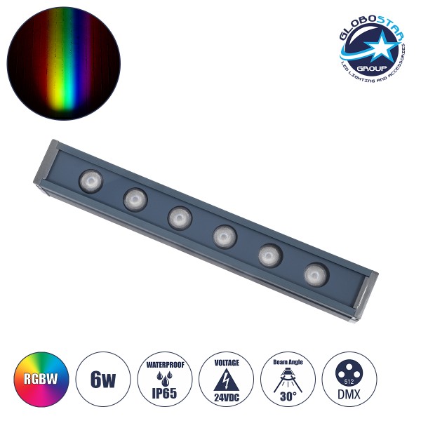 GLOBOSTAR® WASHER-VAIA 90184 Μπάρα Φωτισμού Wall Washer LED 6W 510lm 30° DC 24V Αδιάβροχο IP65 Πολύχρωμο RGBW Dimmable DMX512 - Γκρι Ανθρακί - Μ30 x Π4 x Υ5cm - 3 Χρόνια Εγγύηση