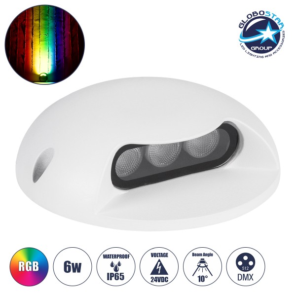 GloboStar® STEP-LUNA 90621 Επιφανειακό Φωτιστικό Σκαλοπατιού - Διαδρόμου LED 6W 600lm 10° DC 24V Αδιάβροχο IP65 Φ12 x Υ3cm Πολύχρωμο RGB DMX512 - Λευκό - 3 Years Warranty