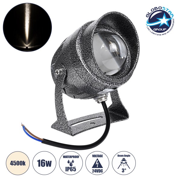 GLOBOSTAR® SPOT-XENIA 90633 Αρχιτεκτονικό Σποτ Φωτισμου LED 16W 1520lm 3° DC 24V Αδιάβροχο IP65 Φυσικό Λευκό 4500K Dimmable - Γκρι Ανθρακί - Μ9 x Π9 x Υ12cm - 3 Χρόνια Εγγύηση