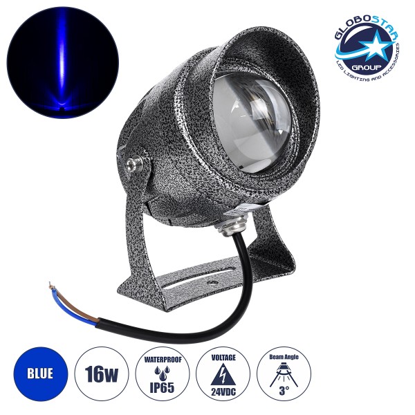 GLOBOSTAR® SPOT-XENIA 90634 Αρχιτεκτονικό Σποτ Φωτισμου LED 16W 1360lm 3° DC 24V Αδιάβροχο IP65 Μπλε Dimmable - Γκρι Ανθρακί - Μ9 x Π9 x Υ12cm - 3 Χρόνια Εγγύηση