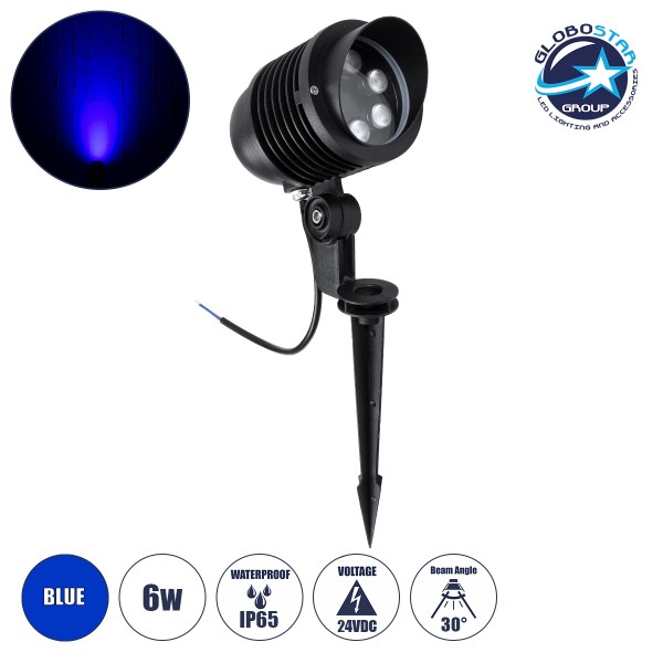 GloboStar® TREELIGHT-LINA 90655 Σποτ Φωτισμού Ειδικό για Φυτά - Δέντρα με Βάση Κήπου / Καρφωτό LED 6W 600lm 30° DC 24V Αδιάβροχο IP65 Μ10.5 x Π18 x Υ40cm Μπλε - Γκρι Ανθρακί - 3 Years Warranty