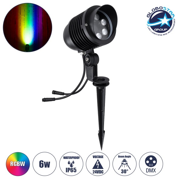 GloboStar® TREELIGHT-LINA 90657 Σποτ Φωτισμού Ειδικό για Φυτά - Δέντρα με Βάση Κήπου / Καρφωτό LED 6W 630lm 30° DC 24V Αδιάβροχο IP65 Μ10.5 x Π18 x Υ40cm Πολύχρωμο RGBW DMX512 - Γκρι Ανθρακί - 3 Years Warranty