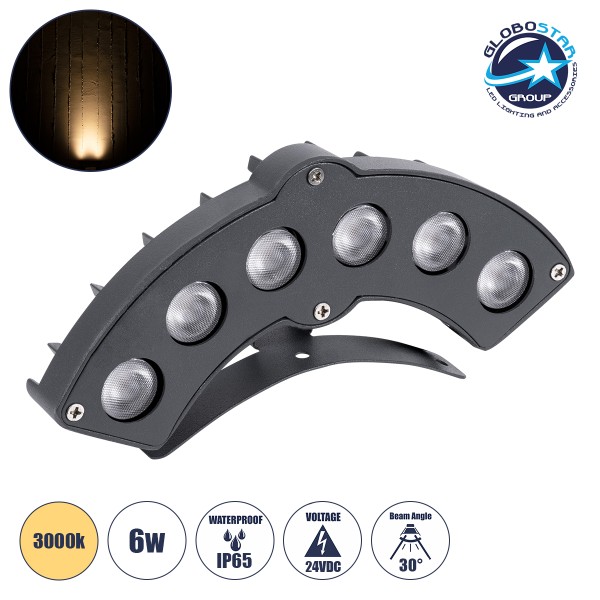 GLOBOSTAR® TREELIGHT-GINA 90679 Κυρτή Μπάρα Φωτισμού Wall Washer για Φυτά - Δέντρα LED 6W 660lm 30° DC 24V Αδιάβροχο IP65 Θερμό Λευκό 2700K Dimmable - Γκρι Ανθρακί - Μ18 x Π3.5 x Υ7cm - 3 Χρόνια Εγγύηση