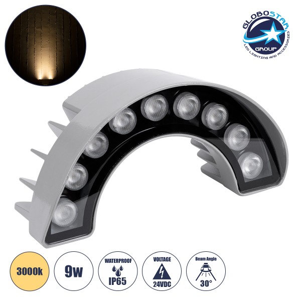 GLOBOSTAR® TREELIGHT-WINA 90680 Κυρτή Μπάρα Φωτισμού Wall Washer για Φυτά - Δέντρα LED 9W 990lm 30° DC 24V Αδιάβροχο IP65 Θερμό Λευκό 2700K Dimmable - Γκρι Ανθρακί - Μ20.5 x Π5.5 x Υ11cm - 3 Χρόνια Εγγύηση
