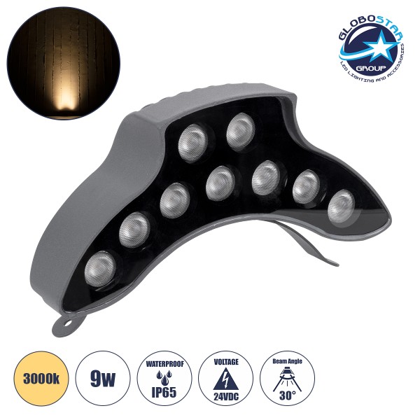 GloboStar® TREELIGHT-PINA 90682 Κυρτή Μπάρα Φωτισμού Wall Washer Ειδική για Φυτά - Δέντρα LED 9W 990lm 30° DC 24V Αδιάβροχο IP65 Μ20.5 x Π5.5 x Υ12cm Θερμό Λευκό 2700K - Γκρι Ανθρακί - 3 Χρόνια Εγγύηση