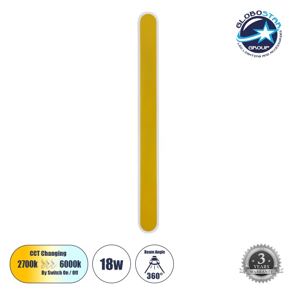 GloboStar® HOUSTON 61348 Φωτιστικό Τοίχου - Απλίκα Design LED CCT 18W 2160lm 360° AC 220-240V - Εναλλαγή Φωτισμού μέσω Διακόπτη On/Off All In One Ψυχρό 6000k+Φυσικό 4500k+Θερμό 2700k Μ6 x Π3 x Υ60cm - Χρυσό - 3 Years Warranty
