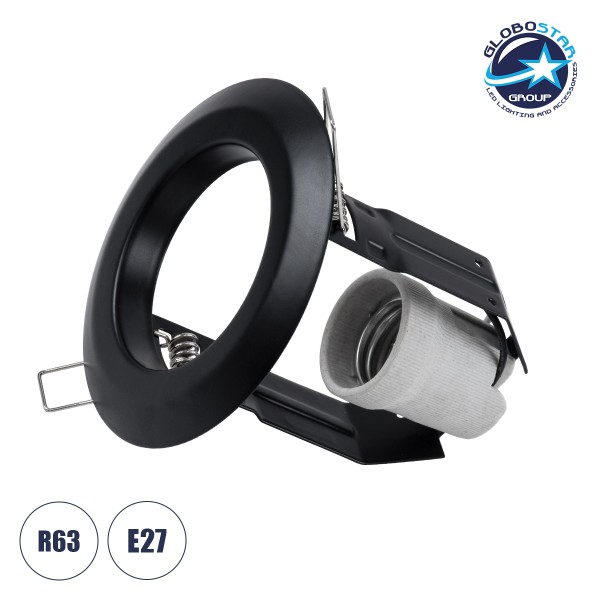 GLOBOSTAR® ACIDA 77845 Χωνευτή Βάση για Σποτ R63 με Ντουί E27 IP20 - Μαύρο Ματ - Μ11 x Π11 x Υ11cm / Q9cm