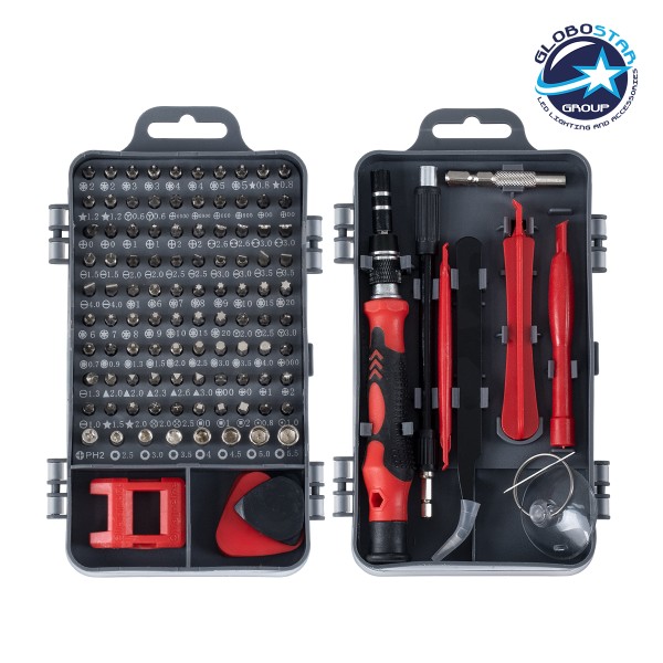 GloboStar® 79999 Επαγγελματικό Mini Σετ Εργαλείων 115 Εξαρτημάτων σε 1 DIY Tool Kit - Για Επισκευές iPhone,Samsung κλπ Κινητά Τηλέφωνα - PC - Laptop - Xbox - Ρολογιών - Οπτικά - Γυαλιά και Γενικών Μικρόεπισκευών Λεπτομέρειας με Μαγνητικό Κατσαβίδι Καστάνι