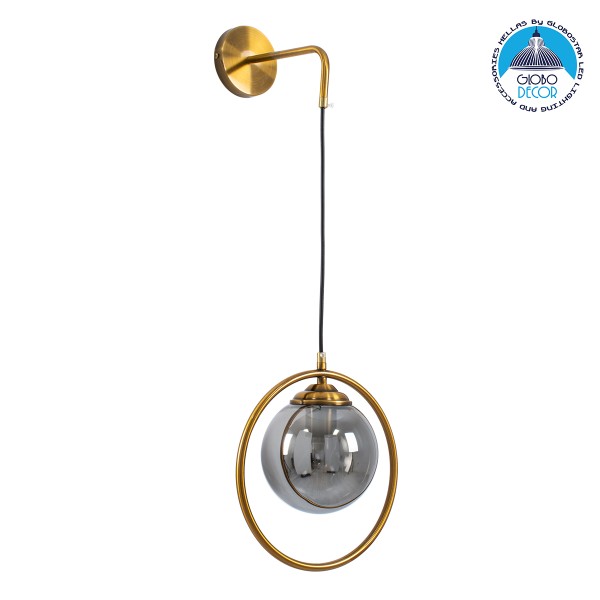 GloboStar® VIENNA 00923 Μοντέρνο Επιτοίχιο Φωτιστικό Απλίκα Μονόφωτο 1 x E27 IP20 Χρυσό Μέταλλο με Ασημί Γυαλί - Μ25 x Π23 x Υ27cm