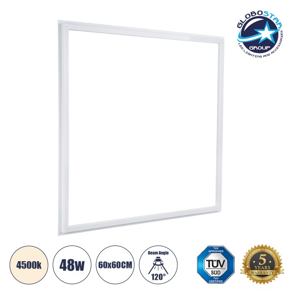 GloboStar® 60369 Χωνευτό LED Panel Linear Frameless Super Slim 60x60cm 48W 5520lm 120° CRI≥85Ra AC 220-240V IP44 Μ60 x Π60 x Υ1.5cm - Φυσικό Λευκό 4500K - TÜV Certified Driver - 5 Years Warranty