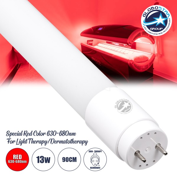 GloboStar® TREATMENT 60399 Λάμπα LED Τύπου Φθορίου T8 G13 90cm 13W 309lm 300° AC 220-240V IP20 Φ2.7 x Μ90cm - Κόκκινη 630-680nm Special For Light Therapy/Dermatotherapy - 3 Years Warranty