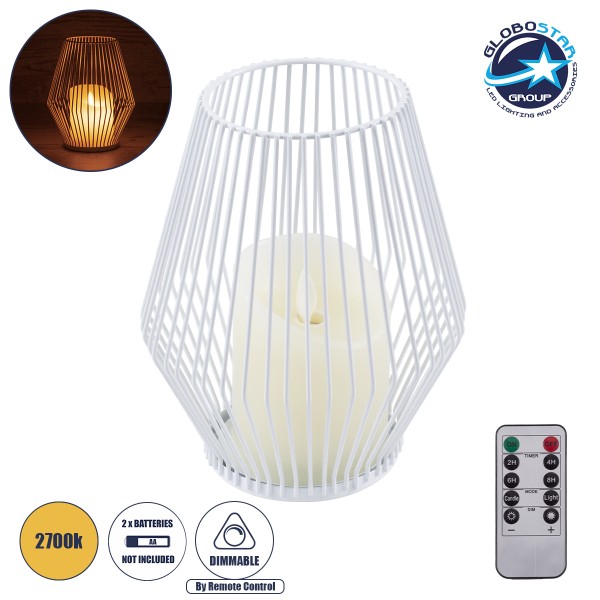 GloboStar® CANDLE 76489 Διακοσμητικό Realistic Κερί με LED Εφέ Κινούμενης Φλόγας - Μπαταρίας 2 x AA (Δεν Συμπεριλαμβάνονται) & Ασύρματο Χειριστήριο IR Θερμό Λευκό 2700K Dimmable Λευκό Φ16 x Υ18cm