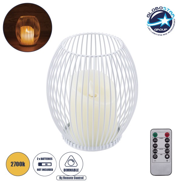 GloboStar® CANDLE 76490 Διακοσμητικό Realistic Κερί με LED Εφέ Κινούμενης Φλόγας - Μπαταρίας 2 x AA (Δεν Συμπεριλαμβάνονται) & Ασύρματο Χειριστήριο IR Θερμό Λευκό 2700K Dimmable Λευκό Φ14 x Υ16cm