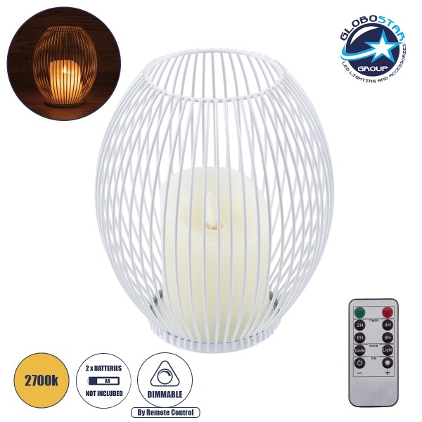 GloboStar® CANDLE 76491 Διακοσμητικό Realistic Κερί με LED Εφέ Κινούμενης Φλόγας - Μπαταρίας 2 x AA (Δεν Συμπεριλαμβάνονται) & Ασύρματο Χειριστήριο IR Θερμό Λευκό 2700K Dimmable Λευκό Φ16 x Υ18cm