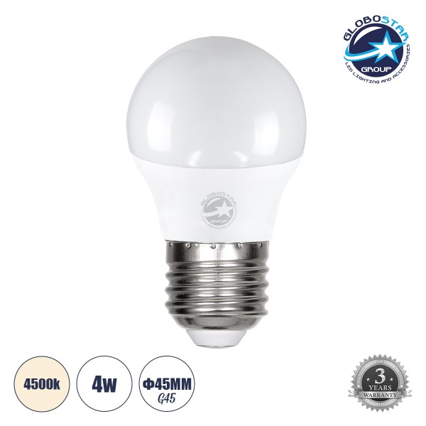 GloboStar® 60019 Λάμπα LED E27 G45 Γλομπάκι 4W 388lm 260° AC 220-240V IP20 Φ4.5 x Υ7.8cm Φυσικό Λευκό 4500K - 3 Years Warranty