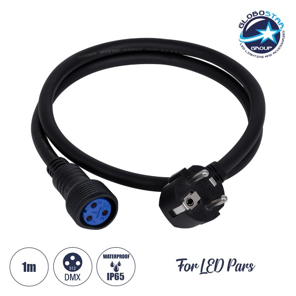 GloboStar® 51172 Καλώδιο Ρεύματος 3PIN DMX512 1 Μέτρο από Female XLR σε Male Πρίζα Schuko Τερματισμένο Αδιάβροχο IP65 Μ100cm - Μαύρο