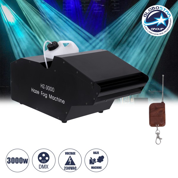 GloboStar® 51173 GRIFFIN Επαγγελματική Επιδαπέδια Μηχανή Haze Machine - Εφέ Ομίχλης-Νέφωσης 3000W AC 220V-240V DMX512 Display on Body & Ασύρματο Χειριστήριο - Μαύρο - L66 x W28.5 x H36cm