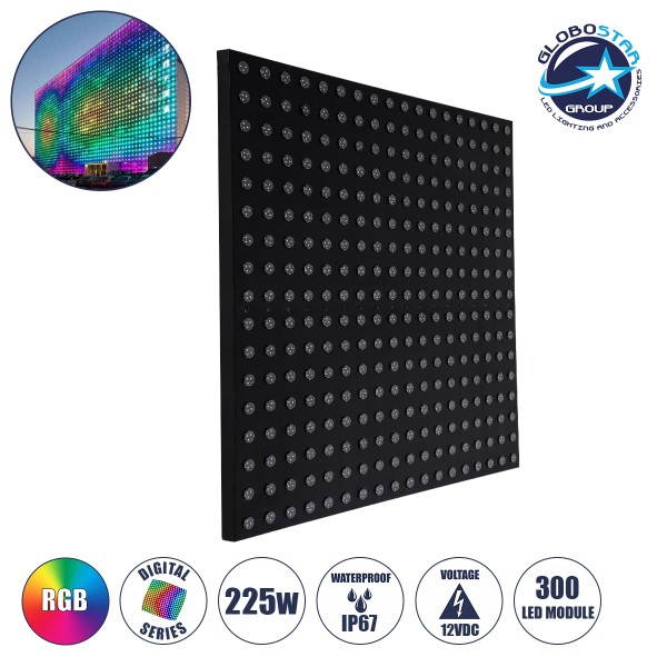 GloboStar® 90118 Digital Pixel Addressable Facade Panel with Spots - Ψηφιακό Πάνελ με Σποτ Πρόσοψης Κτιρίων LED SMD 3030 225W/m2 300LED/m2 300PIXEL/m2 SPI/TTL Protocol IC UCS512B 13500lm/m2 120° DC 12V IP67 RGB - Μαύρο Σώμα - Μ100 x Π100 x Υ3cm - 1 Τετραγ