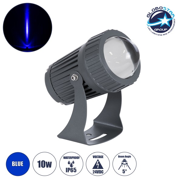 GLOBOSTAR® SPOT-FENIA 90136 Αρχιτεκτονικό Σποτ Φωτισμου LED 10W 850lm 5° DC 24V Αδιάβροχο IP65 Μπλε Dimmable - Γκρι Ανθρακί - Μ7 x Π7 x Υ12cm - 3 Χρόνια Εγγύηση