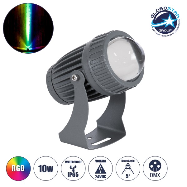 GloboStar® SPOT-FENIA 90137 Σποτ Φωτισμου Wall Washer LED 10W 1000lm 5° DC 24V DMX512 Αδιάβροχο IP65 D7 x H12cm RGB - Γκρι Ανθρακί - 3 Years Warranty