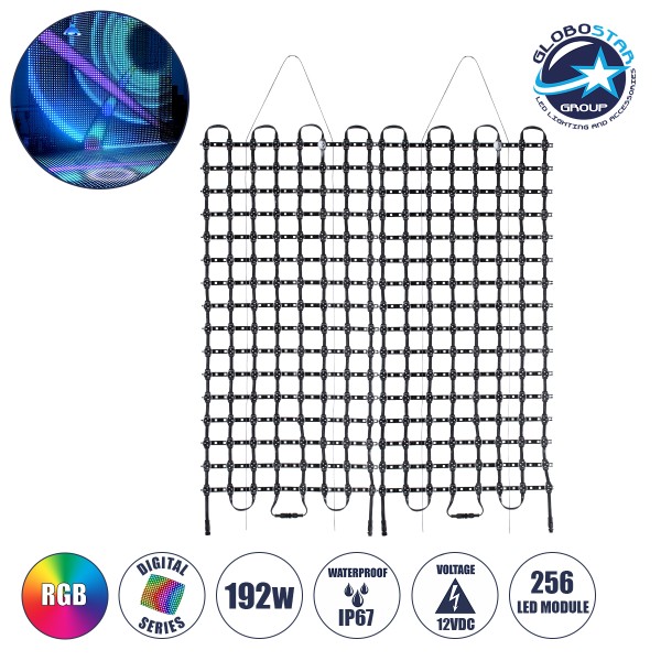 GloboStar® 90142 Digital Pixel Addressable Facade Soft Net Panel - Ψηφιακό Εύκαμπτο Δίχτυ Πάνελ Πρόσοψης Κτιρίων LED SMD 3535 192W/m2 256LED/m2 256PIXEL/m2 SPI/TTL Protocol IC UCS512B 11520lm/m2 120° DC 12V IP67 RGB - Μαύρο Σώμα - Μ100 x Π100 x Υ1.7cm