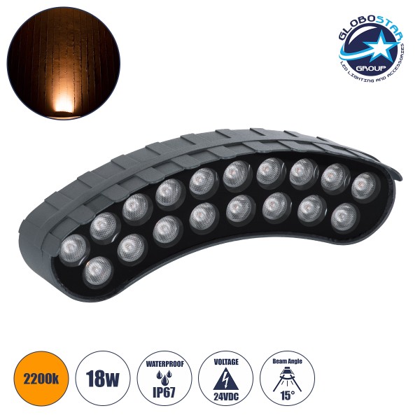 GloboStar® TREELIGHT-KINA 90231 Κυρτή Μπάρα Φωτισμού Wall Washer με Αντιθαμβωτική Γρίλια Ειδική για Φυτά - Δέντρα LED 18W 1530lm 15° DC 24V Αδιάβροχο IP65 L24.5 x W7 x H8cm Αρχιτεκτονικό Πορτοκαλί 2200K - Γκρι Ανθρακί - 3 Years Warranty