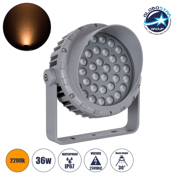 GloboStar® FLOOD-MENA 90337 Προβολέας Wall Washer με Αντιθαμβωτική Γρίλια για Φωτισμό Κτιρίων LED 36W 3060lm 30° AC 220-240V Αδιάβροχο IP67 L23.5 x W17.5 x H25.5cm Αρχιτεκτονικό Πορτοκαλί 2200K - Γκρι Ανθρακί - 3 Years Warranty