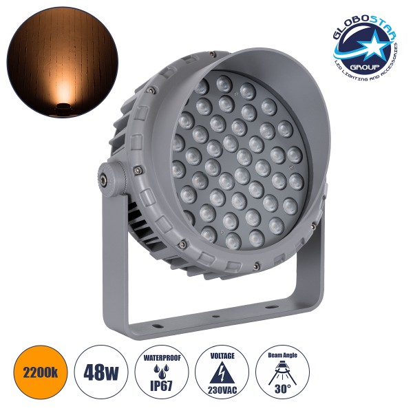 GloboStar® FLOOD-MENA 90338 Προβολέας Wall Washer με Αντιθαμβωτική Γρίλια για Φωτισμό Κτιρίων LED 48W 4080lm 30° AC 220-240V Αδιάβροχο IP67 L26 x W20 x H28.5cm Αρχιτεκτονικό Πορτοκαλί 2200K - Γκρι Ανθρακί - 3 Years Warranty