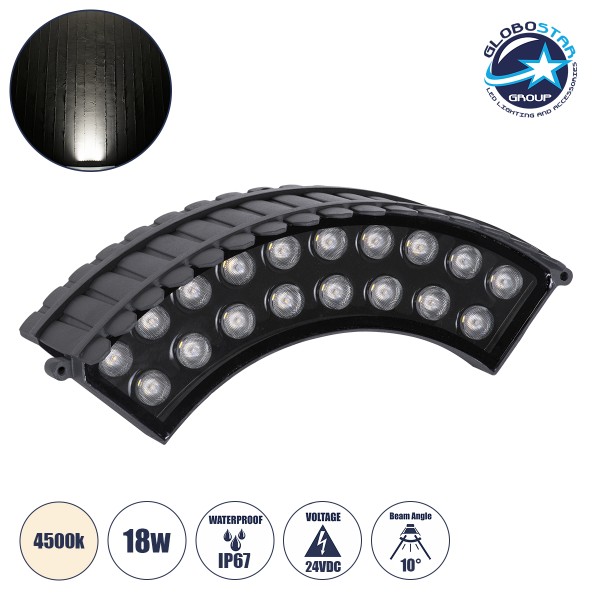 GloboStar® TREELIGHT-JINA 90694 Κυρτή Μπάρα Φωτισμού Wall Washer με Αντιθαμβωτική Γρίλια Ειδική για Φυτά - Δέντρα LED 18W 1710lm 10° DC 24V Αδιάβροχο IP67 L29 x W11 x H10.5cm Φυσικό Λευκό 4500K - Γκρι Ανθρακί - 3 Years Warranty