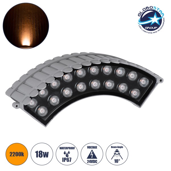GLOBOSTAR® TREELIGHT-JINA 90697 Κυρτή Μπάρα Φωτισμού Wall Washer για Φυτά - Δέντρα LED 18W 1530lm 10° DC 24V Αδιάβροχο IP67 Πορτοκαλί 2200K Dimmable - Γκρι Ανθρακί - Μ29 x Π11 x Υ10.5cm - 3 Χρόνια Εγγύηση