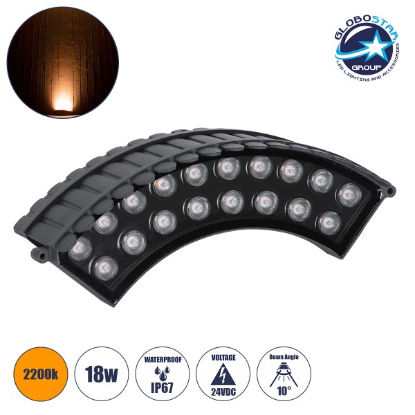 GloboStar® TREELIGHT-JINA 90698 Κυρτή Μπάρα Φωτισμού Wall Washer με Αντιθαμβωτική Γρίλια Ειδική για Φυτά - Δέντρα LED 18W 1530lm 10° DC 24V Αδιάβροχο IP67 Μ29 x Π11 x Υ10.5cm Αρχιτεκτονικό Πορτοκαλί 2200K - Γκρι Ανθρακί - 3 Χρόνια Εγγύηση