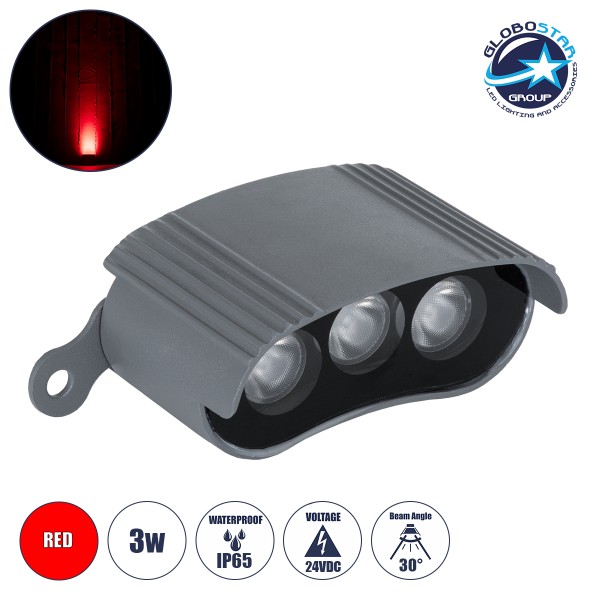 GloboStar® TREELIGHT-ZINA S-90998 Κυρτή Μπάρα Φωτισμού Wall Washer με Αντιθαμβωτική Γρίλια Ειδική για Φυτά - Δέντρα LED 3W 240lm 30° DC 24V Αδιάβροχο IP65 Μ9 x Π6.5 x Υ4cm Κόκκινο - Γκρι Ανθρακί - 3 Years Warranty