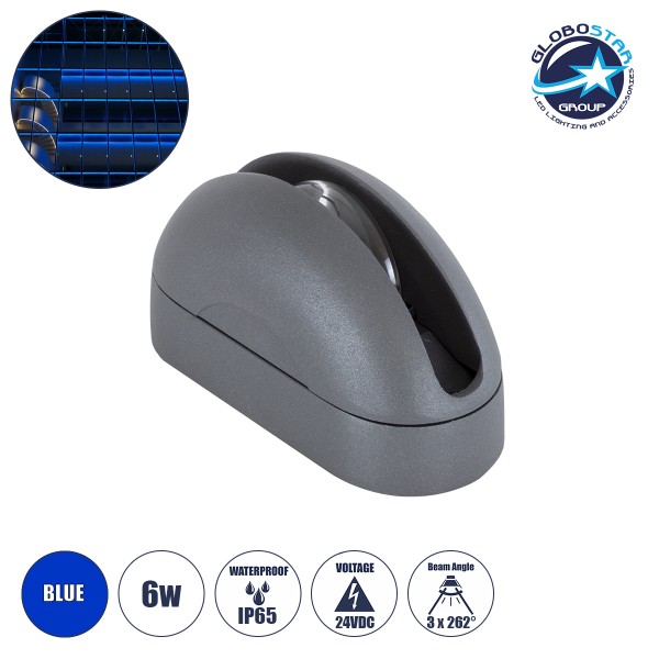 GLOBOSTAR® WINDOW-CURBA 90111 Αρχιτεκτονικό Φωτιστικό Ανάδειξης Παραθύρων Window Light LED 6W 480lm 3x262° DC 24V Αδιάβροχο IP65 Μπλε Dimmable - Γκρι Ανθρακί - Μ12 x Π5.3 x Υ6.5cm - 3 Χρόνια Εγγύηση