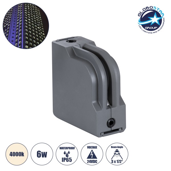 GLOBOSTAR® WINDOW-CORNA 90113 Αρχιτεκτονικό Γωνιακό Φωτιστικό Ανάδειξης Παραθύρων Window Light LED 6W 570lm 3x172° DC 24V Αδιάβροχο IP65 Φυσικό Λευκό 4000K Dimmable - Γκρι Ανθρακί - Μ12 x Π4 x Υ12cm - 3 Χρόνια Εγγύηση