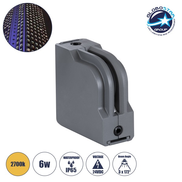 GloboStar® WINDOW-CORNA 90114 Αρχιτεκτονικό Γωνιακό Φωτιστικό Ανάδειξης Παραθύρων Window Light LED 6W 540lm 3x172° DC 24V Αδιάβροχο IP65 Μ12 x Π4 x Υ12cm Θερμό Λευκό 2700K - Γκρι Ανθρακί - 3 Χρόνια Εγγύηση