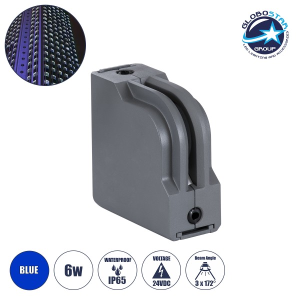 GloboStar® WINDOW-CORNA 90115 Αρχιτεκτονικό Γωνιακό Φωτιστικό Ανάδειξης Παραθύρων Window Light LED 6W 480lm 3x172° DC 24V Αδιάβροχο IP65 L12 x W4 x H12cm Μπλε - Γκρι Ανθρακί - 3 Years Warranty
