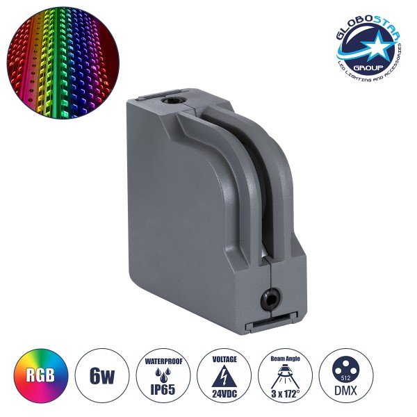 GLOBOSTAR® WINDOW-CORNA 90116 Αρχιτεκτονικό Γωνιακό Φωτιστικό Ανάδειξης Παραθύρων Window Light LED 6W 480lm 3x172° DC 24V Αδιάβροχο IP65 RGB DMX512 Dimmable - Γκρι Ανθρακί - Μ12 x Π4.5 x Υ12cm - 3 Χρόνια Εγγύηση