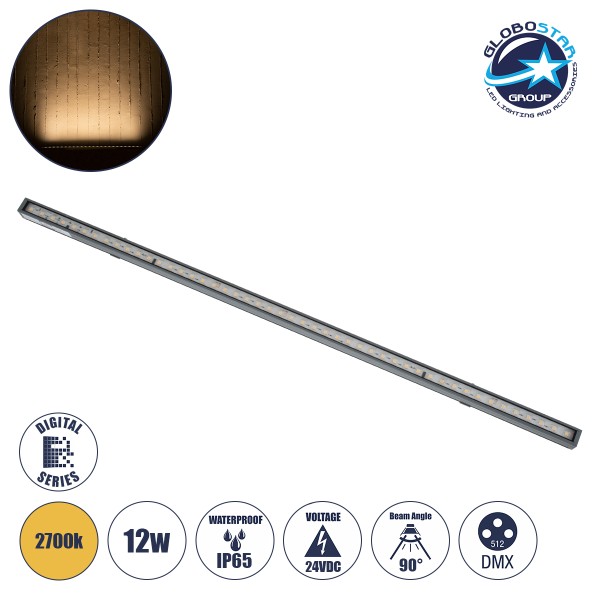 GloboStar® DIGI-BAR 90209 Ψηφιακή Μπάρα Φωτισμού Wall Washer Digital Pixel Facade Tuber Bar LED 12W 840lm 90° DC 24V Αδιάβροχο IP65 L100 x W3.2 x H3cm Θερμό Λευκό 2700K DMX512 - Ασημί με Διάφανο Κάλυμμα - 3 Years Warranty