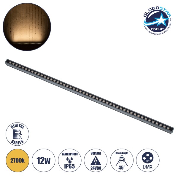 GloboStar® DIGI-BAR 90211 Ψηφιακή Μπάρα Φωτισμού Wall Washer Digital Pixel Facade Tuber Bar LED 12W 840lm 45° DC 24V Αδιάβροχο IP65 Θερμό Λευκό 2700K DMX512 Dimmable - Γκρι Ανθρακί - Μ100 x Π3.5 x Υ3.2cm - 3 Χρόνια Εγγύηση