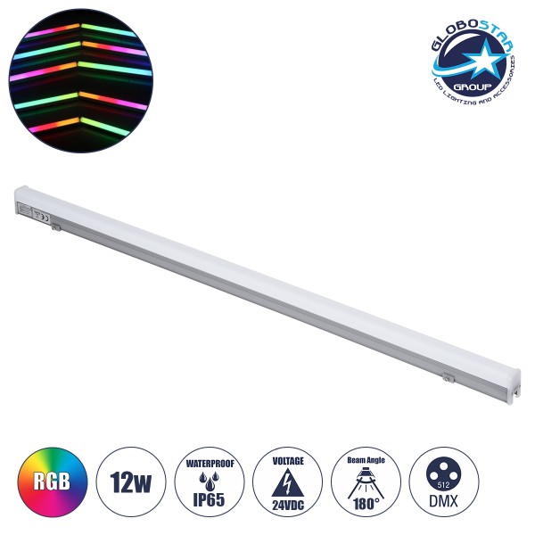 GLOBOSTAR® DIGIBAR 90214 Ψηφιακή Pixel Addressable Facade Μπάρα LED 12W 600lm 180° DC 24V Αδιάβροχο IP65 8 x Pixel Πολύχρωμο RGB Dimmable DMX512 SPI/TTL Protocol IC UCS512C0 - Bridgelux SMD Chip - Ασημί με Λευκό Γαλακτερό Κάλυμμα - Μ100 x Π3 x Υ4.5cm - 3 