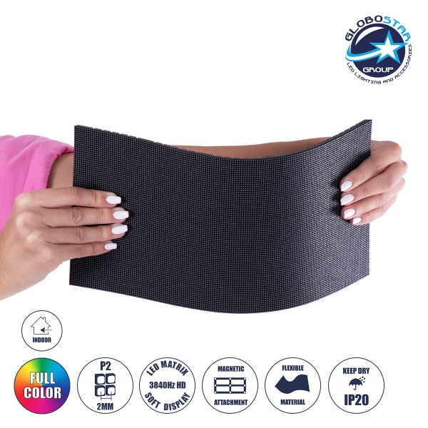 GloboStar® MODULCO 90232 LED Display Module 32x16cm - Εύκαμπτο Πλακίδιο Ψηφιακής Οθόνης LED Video Wall Curved - P2 Pro Flexible 3840Hz High Refresh Rate 12800 Dots - 25 W ≥500cd/㎡ DC 4.5~5V SMD1515 RGB 3in1 4398 Billion Colors - Indoor IP20 - Μ32 x Υ16cm