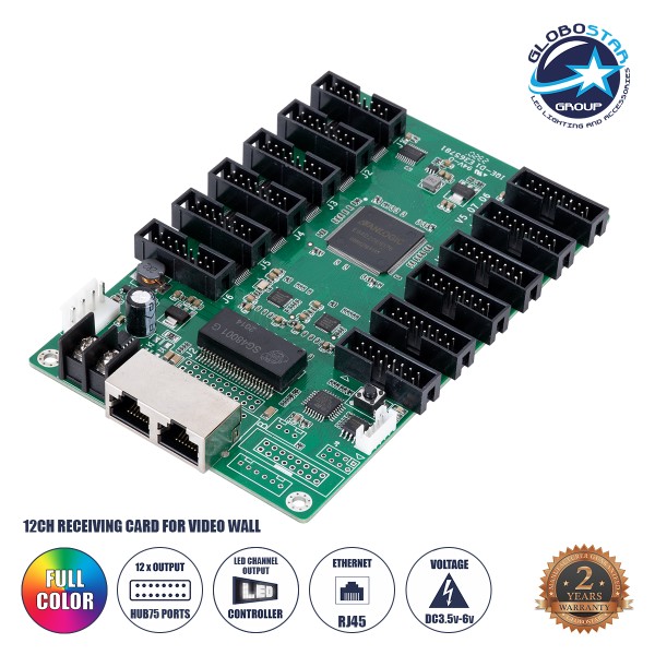 GloboStar® CARDULCO ZH-T12 90387 Professional LED Receiving Card 12 x HUB75 - Κάρτα Καναλιών για Ψηφιακές Οθόνες LED Video Wall - Loading Area W128 x H768 - Gray Level 65536 - Gigabit Network Linkable - DC 3.5~6V - IP20 Μ14.8 x Π9.6 x Υ1.7cm