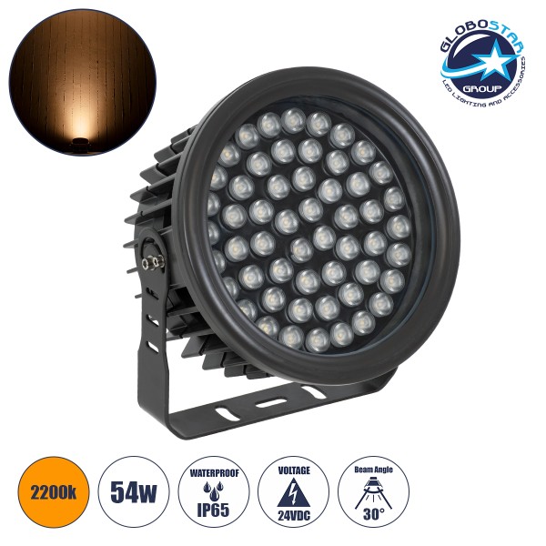 GloboStar® FLOOD-NEVA 90397 Προβολέας Wall Washer για Φωτισμό Κτιρίων LED 54W 4590lm 30° DC 24V Αδιάβροχο IP65 L24.5 x W24.5 x H14.7cm Αρχιτεκτονικό Πορτοκαλί 2200K - Μαύρο - 3 Years Warranty