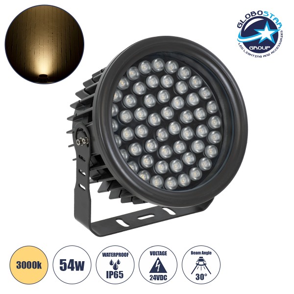 GloboStar® FLOOD-NEVA 90398 Προβολέας Wall Washer για Φωτισμό Κτιρίων LED 54W 4860lm 30° DC 24V Αδιάβροχο IP65 Μ24.5 x Π24.5 x Υ14.7cm Θερμό Λευκό 3000K - Γκρι Ανθρακί - 3 Χρόνια Εγγύηση
