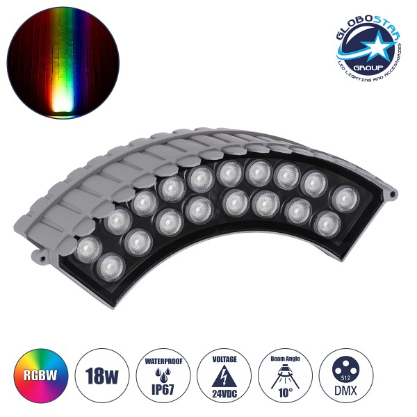 GLOBOSTAR® TREEJINA 90692 Κυρτή Μπάρα Φωτισμού Wall Washer για Φυτά - Δέντρα LED 18W 1530lm 10° DC 24V Αδιάβροχο IP67 Πολύχρωμο RGBW Dimmable DMX512 - Bridgelux SMD Chip - Γκρι Ανθρακί - Μ29 x Π11 x Υ10.5cm - 3 Χρόνια Εγγύηση