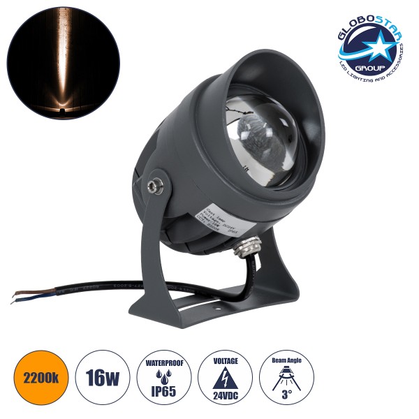 GLOBOSTAR® SPOT-NENIA 90696 Σποτ Φωτισμου με Αντιθαμβωτική Γρίλια LED 16W 1360lm 3° DC 24V Αδιάβροχο IP65 Πορτοκαλί 2200K Dimmable - Γκρι Ανθρακί - Μ16 x Π10.5 x Υ9cm - 3 Χρόνια Εγγύηση